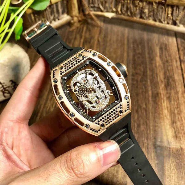 

watches wristwatch luxury richa milles designer rm5201 chao skull hollowed out fully automatic men's mechanical watch with diamond stud, Slivery;brown