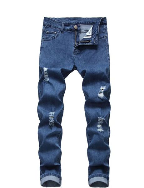 

men's ripped skinny denim trouser jeans / purchase protection, Blue