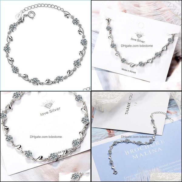 

link chain link chain pangjery 925 stamp sparkling zircon bracelets adjustable for women simple sweet love heart anniversary jewelr dhezm, Black