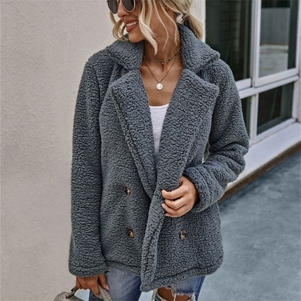 

women's fur faux autumn winter teddy coat women female oversized jacket ladies outerwear overcoat thick warm plush s 220928, Black