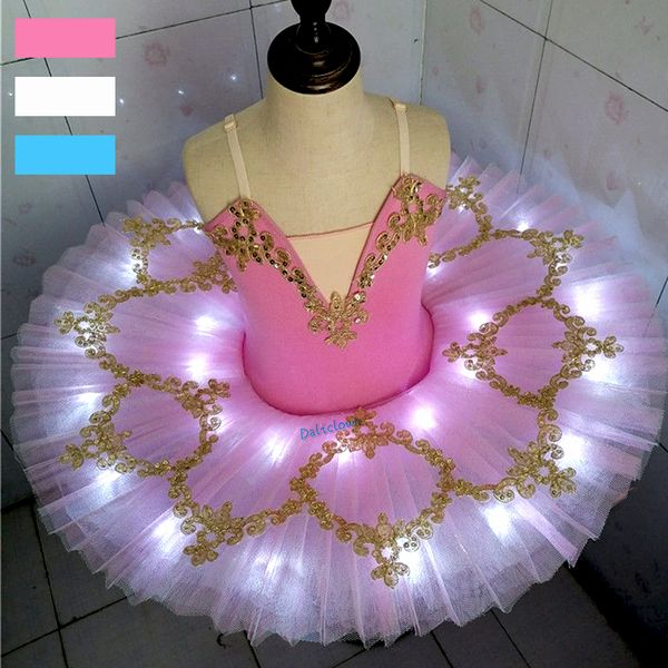 

dancewear girls led light professional ballet tutu glow ballerina dress kids luminous birthday party dance costume 220929, Blue