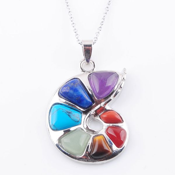 

natural gem stone 7 chakra spiral shape pendant for women yoga reiki healing bead jewelry n3671, Silver