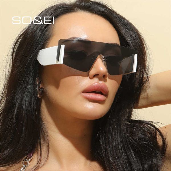 

so ei fashion oversized rimless one piece women sunglasses retro orange tea eyewear shades uv400 men wide legs sun glasses 0928, White;black