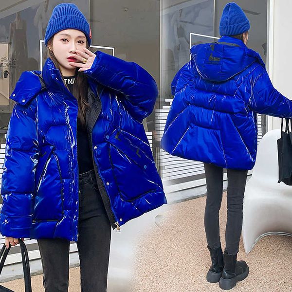 

women's down parkas korean female 2022 winter duck down coat parka shiny black short feather puffer jacket women hooded warm waterproof