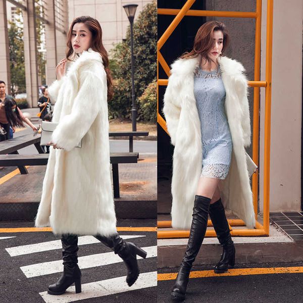 

women's fur faux leather coat autumn and winter mid-length loose fashion t220928, Black