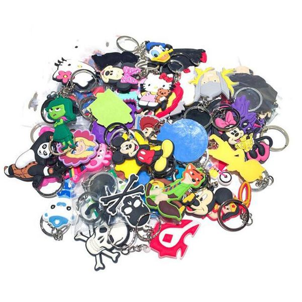 

random mix style keychains pvc soft rubber cartoon anime key ring fashion accessories party gift wholesale, Silver