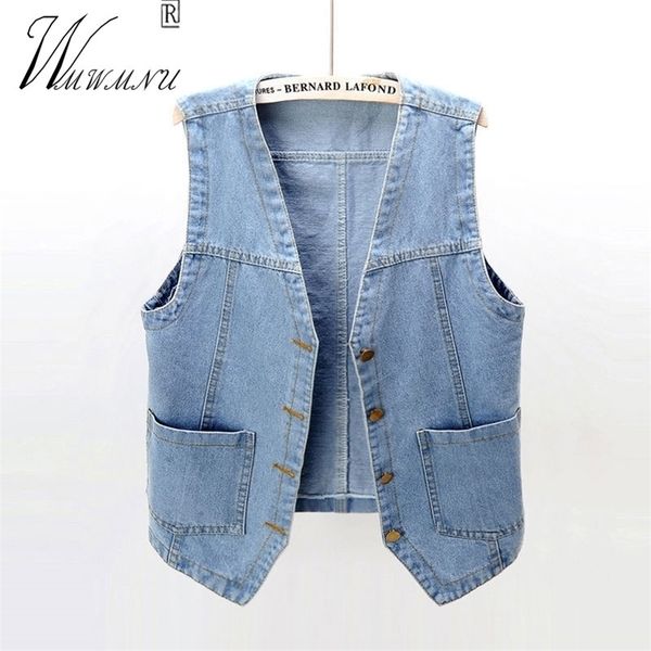 

women's vests fashion v-neck denim women spring summer casual sleeveless chaleco mujer single-breasted loose oversize jean waistcoats 2, Black;white