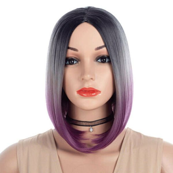 

women black purple straight synthetic hair full wigs for women wig