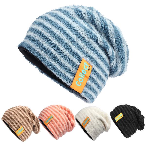 

stingy brim hats striped towel cloth pullover hat letter hat women's riding warm live broadcast network red pile 220928, Blue;gray