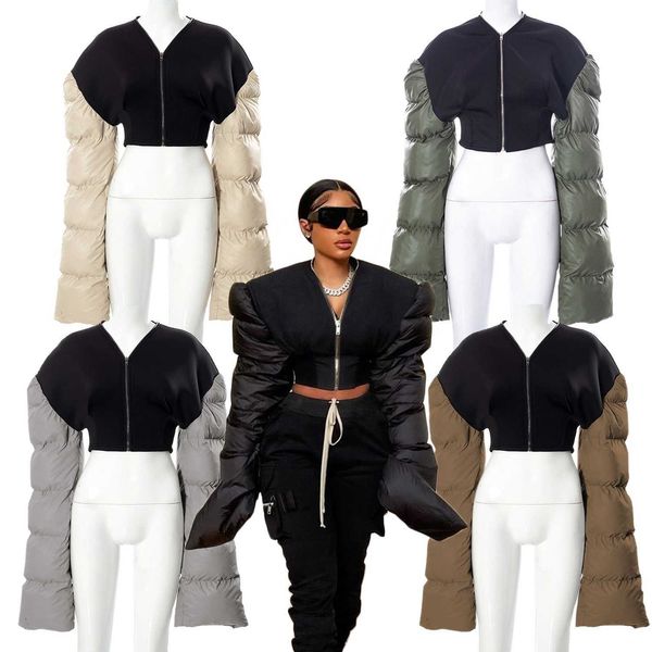 

women's down parkas bubble puffer coats crop jacket casual thick warm down cropped coat 2022 women y2k clothes streetwear bomber oversi, Black