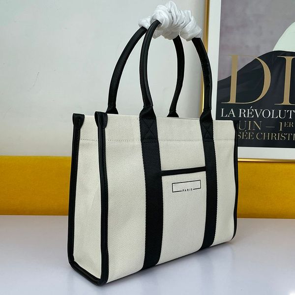 

canvas tote bags women handbags shoulder bag shopping bag bottom hardware leather handles printed letters large black white purse 2022