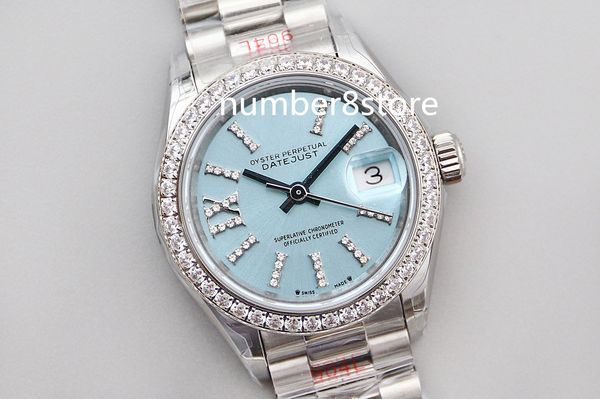 

diamond lady watch 28mm tws factory stainless steel silver / pink/ blue dial nh05 automatic movment sapphire crystal classic luxury wristwat, Slivery;brown