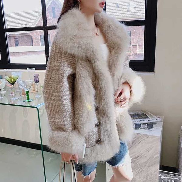 

women's fur faux winter women imitation jacket 2022 new women's wool woolen flower coat big collar warm thick t220928, Black
