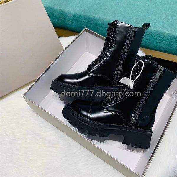 

brand black women's boots with side zippers gear sole 2styles matte/shiny boots for fall winter eu 35-42