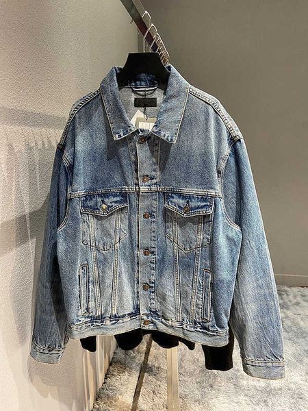 

home b bb embroidered denim blue hole paris band denim jacket, Black;brown