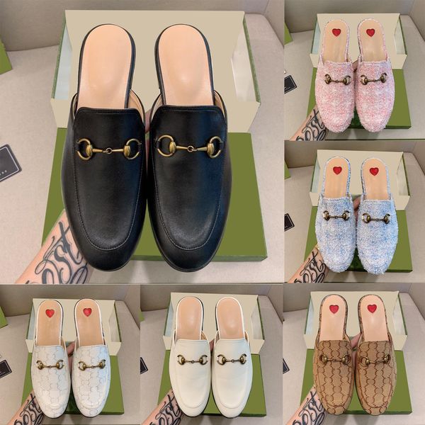 

casual shoes designer princetown mules slippers men women leather sandals womens loafers half drag metal slipper luxury, Black