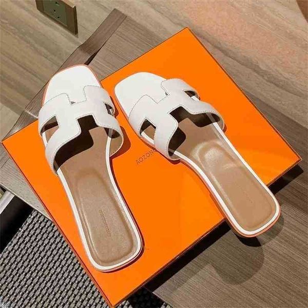 

women's slippers digner herme ms oran 2022 orans slipper fashion leather and versatile for women in summer, Black