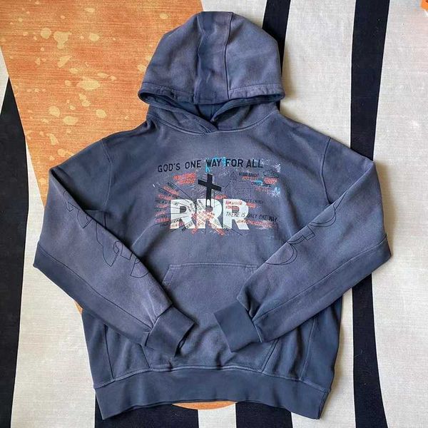 

men's hoodies sweatshirts checked rrr123 sweater printed casual loose pullover high street washed and worn fog hooded high street t2209, Black
