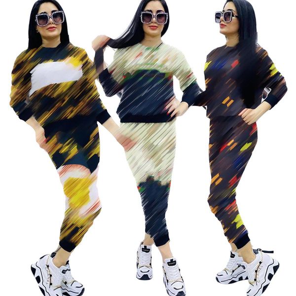 

j2751 autumn fashion letter printed tracksuits for womens long sleeve round neck sweatshirt and sports pants casual brand 2 piece sets, Gray