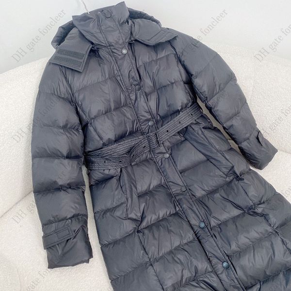 

down jacket winter womens parka long luxurys lady coat outwear warm fashion coats with adjustable waistband hooded jackets, Black