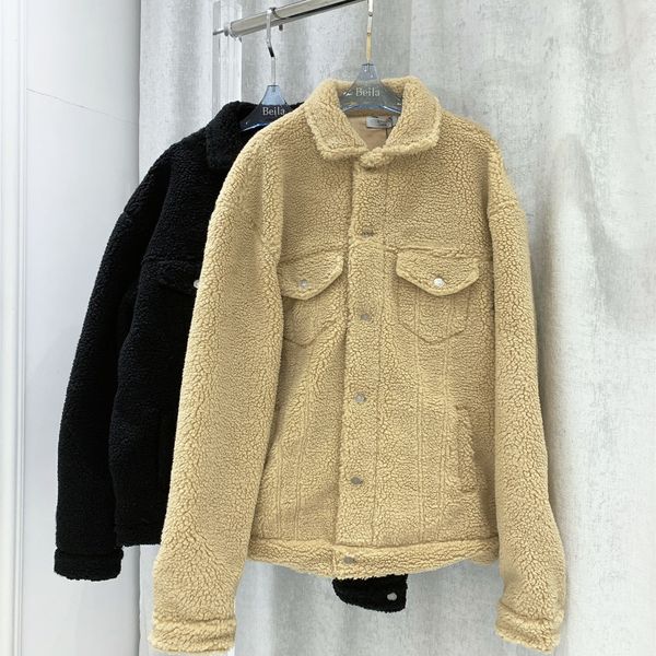 

luxurys lamb wool down coats men womens outerwear stand collar thickened warm coat fashion designer fur jackets parka with letter paris, Black;brown