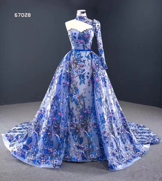 

special occasion dresses lace one shoulder high neck sweetheart chapel train long trailing party dress sm67028, Black