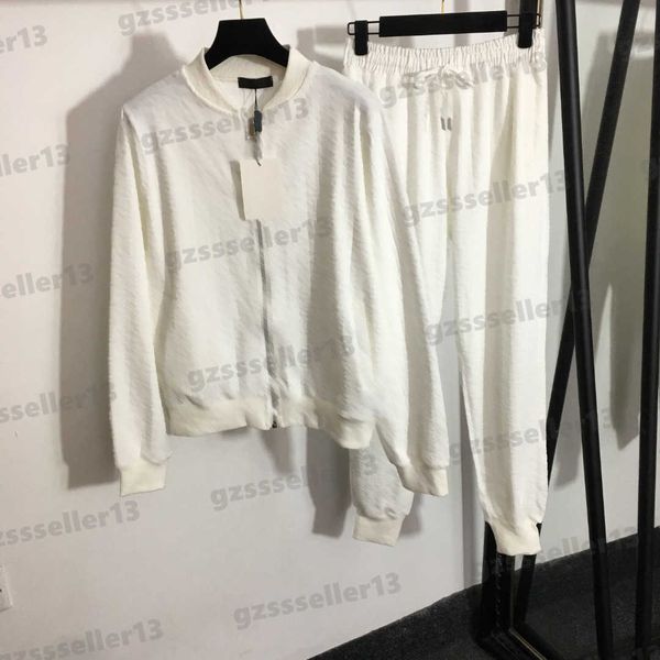 

womens tracksuit luxury designer autumn women clothing brand tracksuits two piece sets jacquard fabric zipper jacket and elastic waist casua, Gray