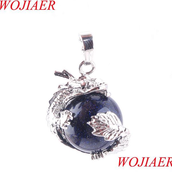 

pendant necklaces dragon stainless pendant gothic handmade men jewelry round natural blue sand gemstone ball n3138 drop delivery 2021 dh5rj, Silver
