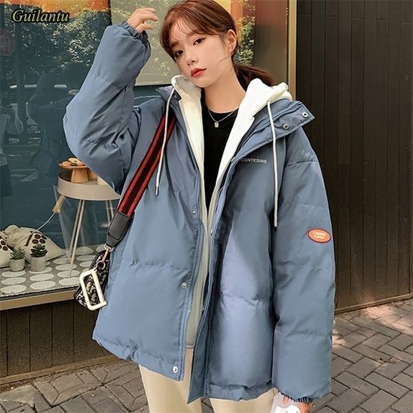 

womens down parkas guilantu winter jacket women overcoat thick down cotton padded short parkas mujer oversize casual hooded bubble coat fema, Black