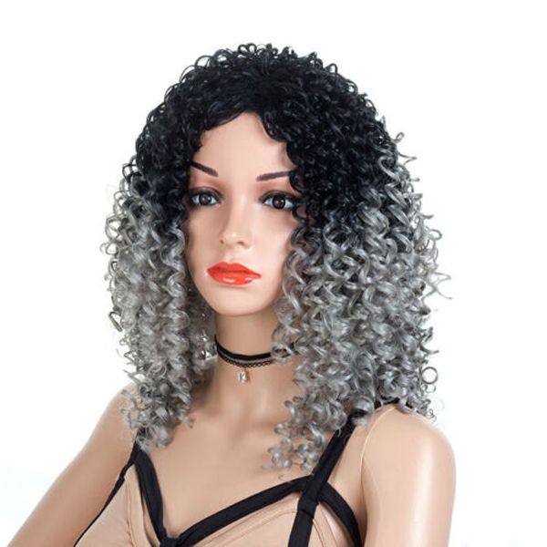 

new women wig hair wavy wig lady black grey curly short layered wigs