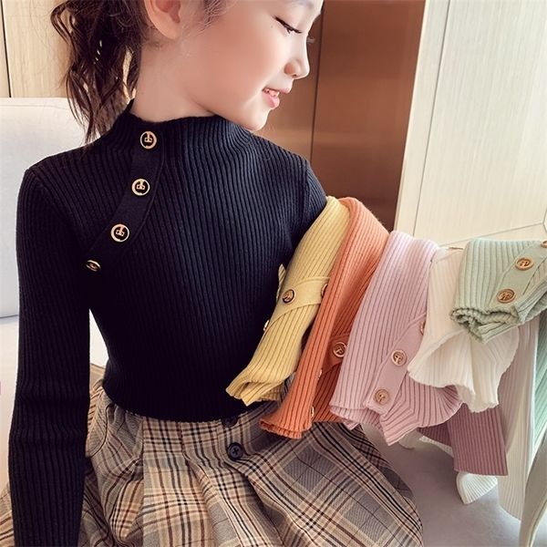 

pullover fashion spring girls sweaters knit turtlrneck sweater 2-14 years children clothing warm kids 220929, Blue
