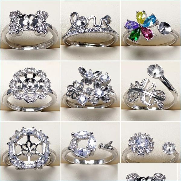

jewelry settings diy pearl rings 925 sier settings zircon ring for women girl fine jewelry adjustable size valentines day gift 9 pcs/ dh8sc, Slivery;crystal