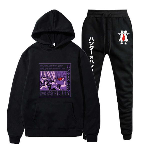 

men's tracksuits anime hunter x hunter tracksuits hoodies and pants two pieces set spring autumn sweatshirt solid color pullover suit g, Gray