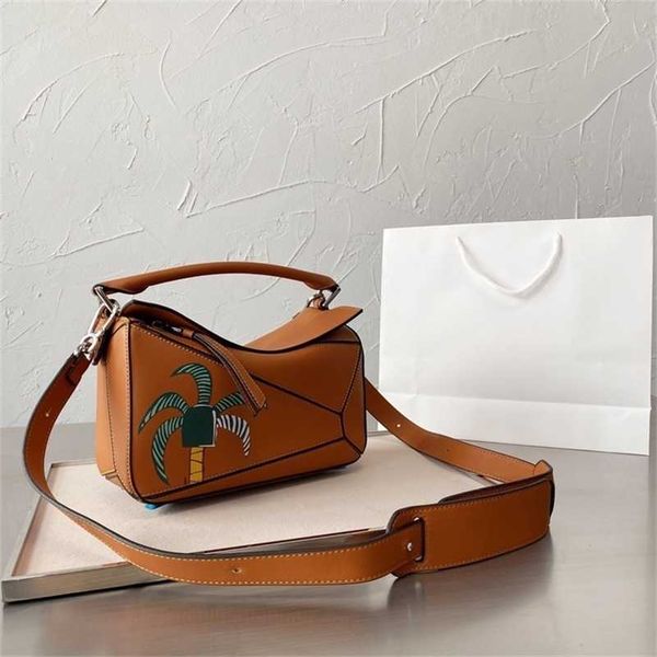 

designer handbags loews geometric puzzle coconut two layer cow leather quality high version bag brown batch