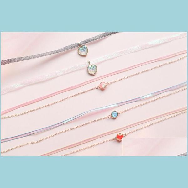 chokers double layer round heart pendant choker necklace for women fashion sweet clavicle chain collares gift with card korean style dhxs1, Golden;silver