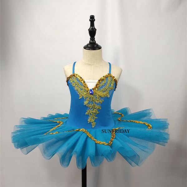

dancewear kids sequined swan lake ballet dance costumes professional tutu dancing dress girls ballroom stage wear dance 220929, Blue