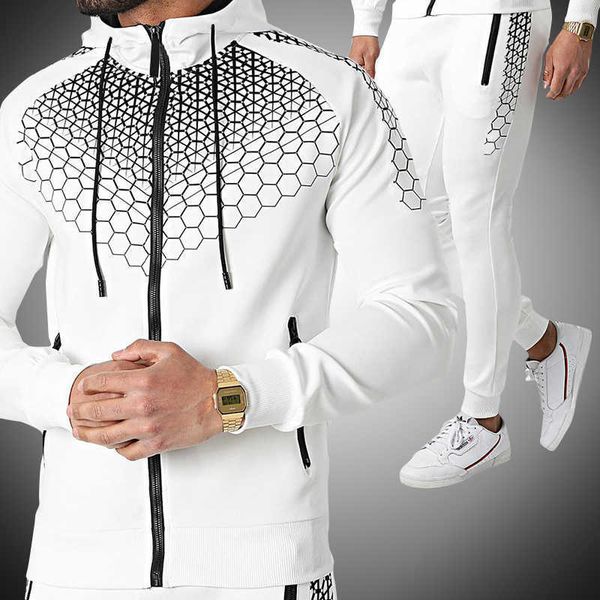 

men's tracksuits tracksuits men polyester hooded outerwear hoodie set zipper jacketpants pieces casual fitness gyms male sportswear sui, Gray