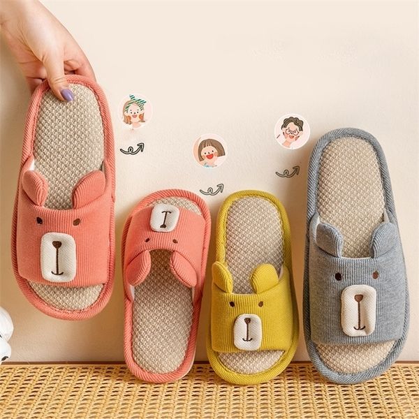 

slipper spring autumn children home shoes indoor floor boys girls cute cartoon parent child soft non slip cotton linen  220928, Black;grey