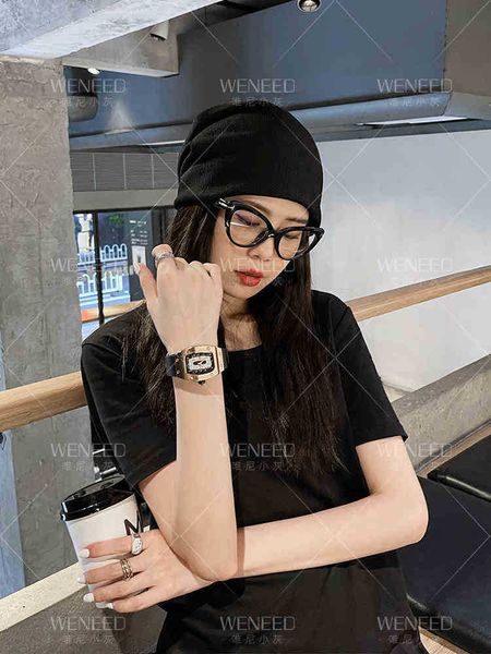 

watch for men new moble designer richa millies luxurys mechanical wristwatch skeleton square rubber strap, Slivery;brown