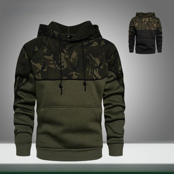 

new men casual hoodies harajuku autumn winter men's sportswear fleece hooded camouflage pullover sweatshirts hip hop clothing, Black