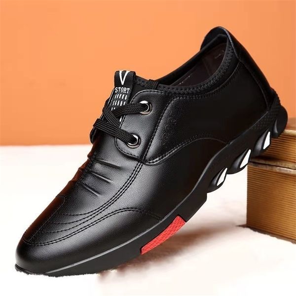 

dress shoes men spring british casual men's fashion korean breathable flat walking male soft sole light 220929, Black