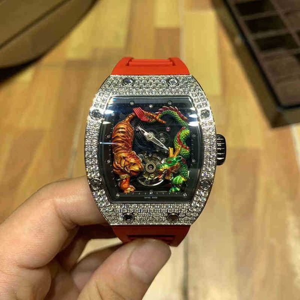 

watch designer luxury mens mechanical richa milles business leisure rm57-02 automatic mechanical fine steel tape tourbillon male siwss movem, Slivery;brown