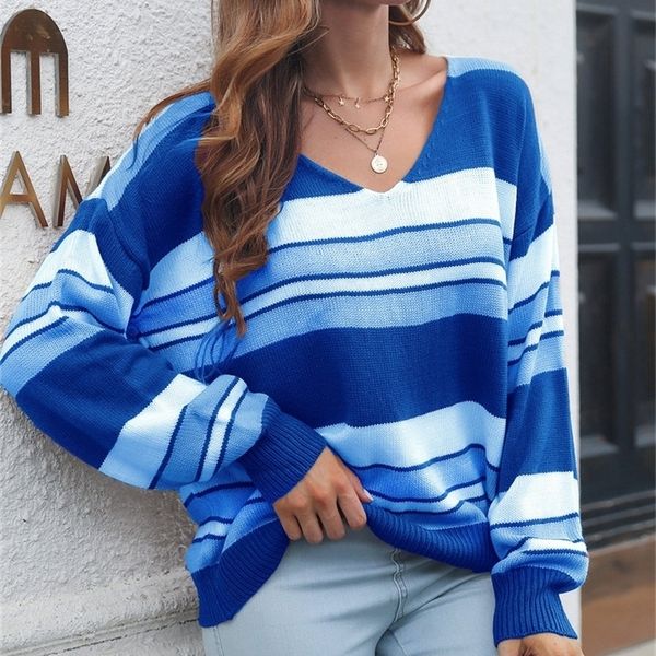 

womens sweaters eotvotee striped sweater women fall winter casual soft long sleeve oversized sweater knitted blue pullovers chic jumpers 220, White;black