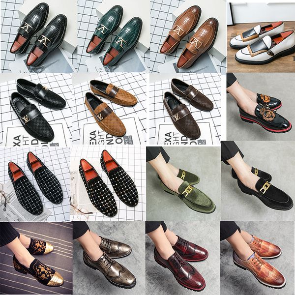 

men's luxury brogue shoes handmade metal buckle decoration two-color stitching rhinestone carving round head fashion business shoes loa, Black