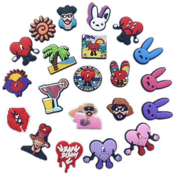 

wholesale rabbit cute pvc cartoon croc charms shoe flower decoration buckle accessories clog pins charm buttons, White;pink