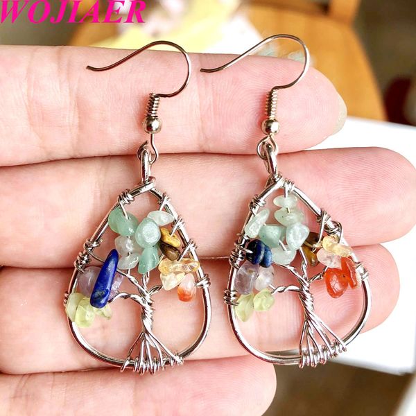

women natural stone chip gravel dangle earrings metal water drop earring healing reiki charm hanging jewelry bv937, Silver