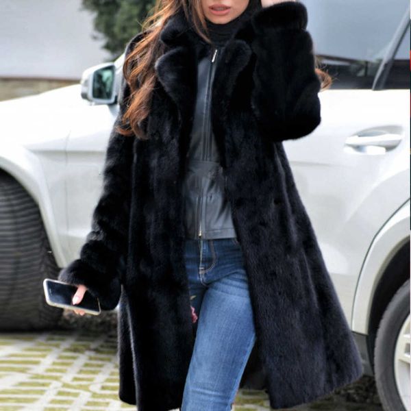 

women's fur faux leather coat autumn and winter long imitation female t220928, Black
