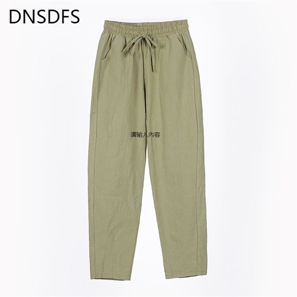 

women's pants capris summer autumn cotton trousers casual harem solid loose ankle length korean ladies elastic pocket pant 220929, Black;white