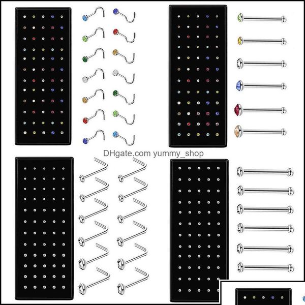 

nose rings studs rings studs jewelry60 pcs boxed l-shape stud set with crystal body piercing gun kit fake nose ring stainless-stee ots1n, Silver