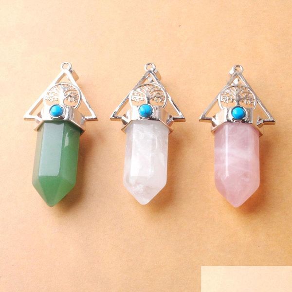 

pendant necklaces men woman jewelry accessories quartz hexagonal pointed reiki pendant natural stone chakra bead healing bo943 drop d dhzkx, Silver